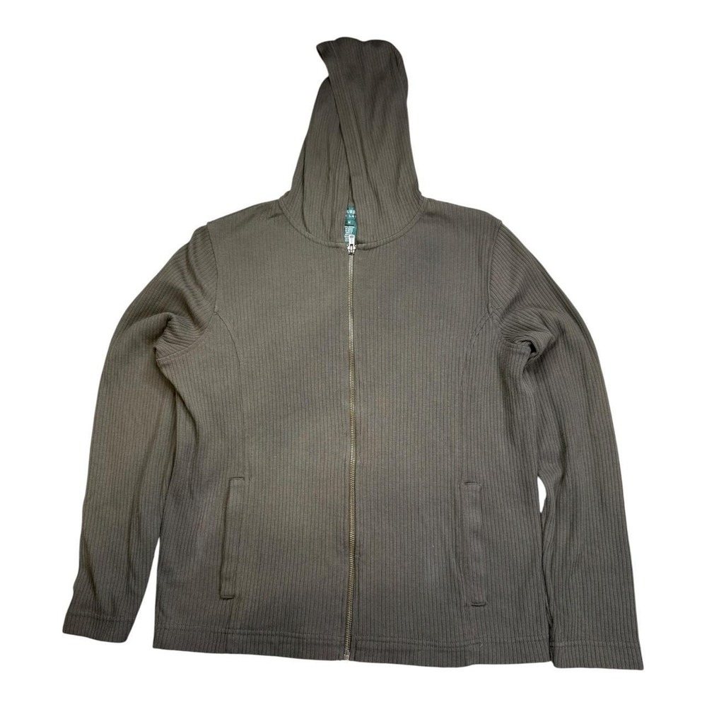 Lauren Ralph Lauren Ribbed Zip Hoodie Womens Medium Olive Green Full Zip